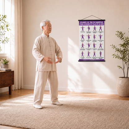 🧘 Poster Esercizi di Tai Chi per Anziani – 60×40 cm – 16 Movimenti Illustrati – Versione in Piedi o Seduti – Guida Quotidiana per la Salute 🏠