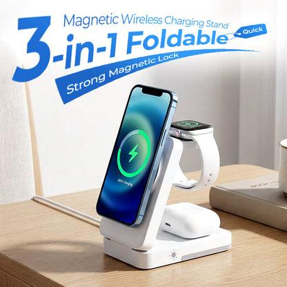 Supporto di ricarica magnetico pieghevole 3-in-1 per dispositivi di uso quotidiano