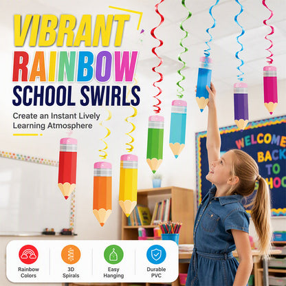🎉✏️ Decorazioni Party Colorate con Spirali Pendenti a Forma di Matita – 48 Pezzi, PVC e Carta, Perfette per Aule e Feste Scolastiche