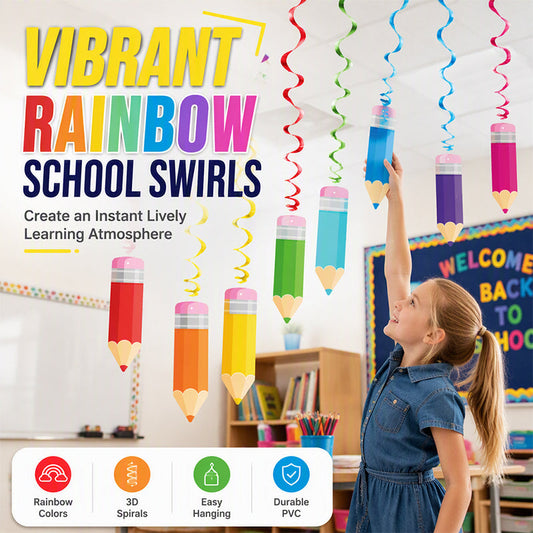🎉✏️ Decorazioni Party Colorate con Spirali Pendenti a Forma di Matita – 48 Pezzi, PVC e Carta, Perfette per Aule e Feste Scolastiche