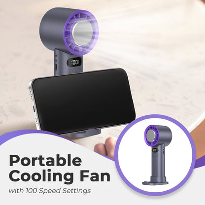 💨✨ Ventilatore Portatile con 100 Impostazioni di Velocità – Raffreddamento Rapido in 3 Secondi, Display LED, Supporto Smartphone, Ricarica USB-C