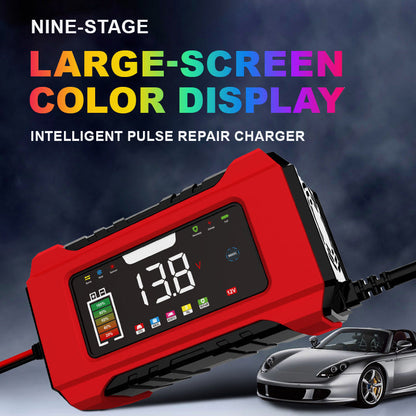🔋 Caricabatterie Auto Smart 12V 6A con Display LCD a Colori – 9 Fasi, Riparazione Pulse, Protezioni Multiple