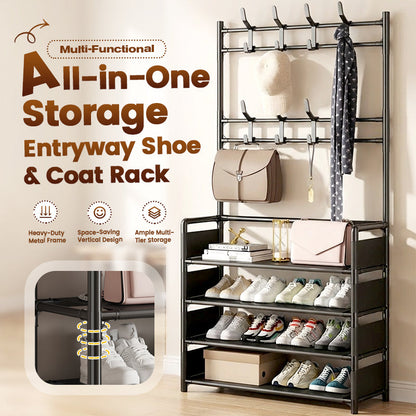 🧥 Appendiabiti con Scarpiera 3 in 1 | ✨ Organizer Salvaspazio Robusto | 🏠 Perfetto per Ingresso e Corridoio | 🛠️ Struttura in Metallo con Ganci a Doppia Fila