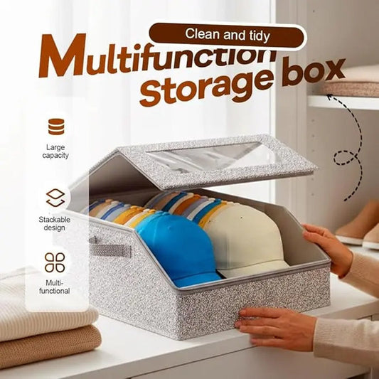 🧢 Scatola Porta Cappelli Impilabile ✨ | Finestra Trasparente e Protezione Antipolvere 👁️ | Capienza fino a 24 Berretti Anti-Deformazione 🛡️ | 42×40×18 cm, con Maniglie e Zip 🧳