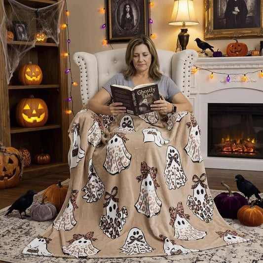 🎃 PROMO LAMPO: 50% DI SCONTO! 👻 Plaid accogliente di Halloween – Tessuto in flanella – Stampa fantasmi e anti‑pilling, per divano e letto 🛋️