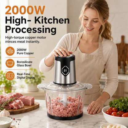Multifunzione tritacarne elettrico domestico e robot da cucina, ciotola in vetro o acciaio inox, per tritare carne e pappe per neonati