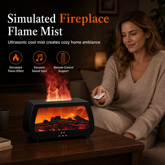 🔥 Umidificatore a Fiamma Effetto Camino | Diffusore di Aromaterapia per Oli Essenziali 🌿 | Silenzioso sotto 30 dB 😴 | Spegnimento Automatico Senza Acqua 🛡️ | Nero o Bianco ⚫