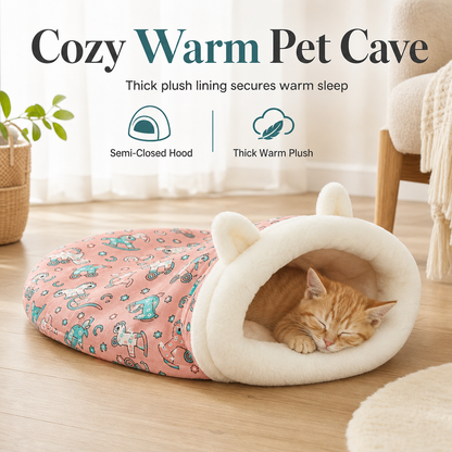 🐱Cuccia Sacco Nanna Semichiusa per Gatti e Cani 🐶 | Morbida, Imbottita e Calda con Cappuccio | 2 Misure, 4 Colori