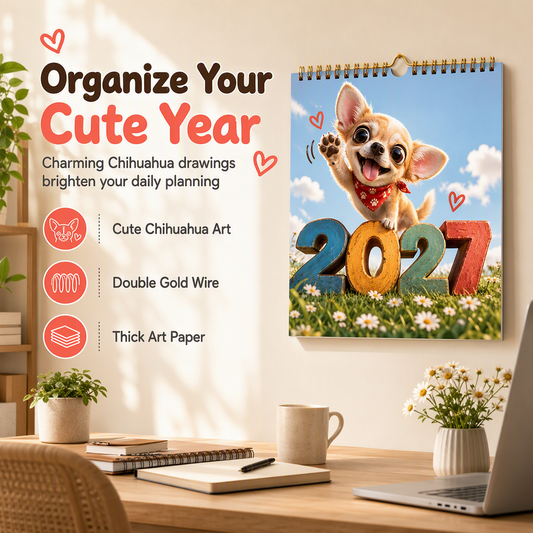 🎄🎁 Saldi di Natale: -50% 🐕 Calendario da Parete 12 Mesi Chihuahua – Dolcezza e Organizzazione Tutto l'Anno ✨