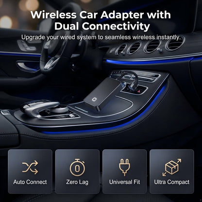 🚗 Adattatore Wireless 2 in 1 per Auto 📱 | Connessione Automatica e Trasmissione Rapida a 5 GHz ⚡ | Cavo Intrecciato Ultra Compatto ✨