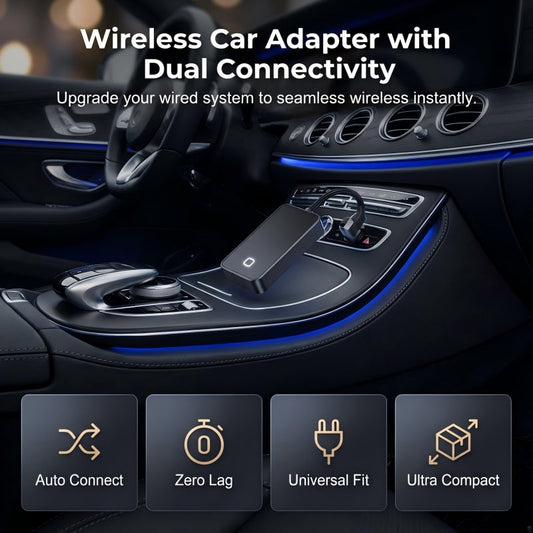 🚗 Adattatore Wireless 2 in 1 per Auto 📱 | Connessione Automatica e Trasmissione Rapida a 5 GHz ⚡ | Cavo Intrecciato Ultra Compatto ✨