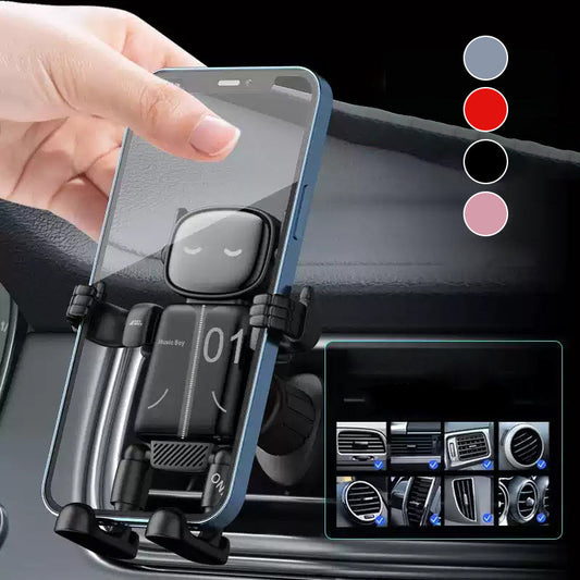 Supporto smartphone auto robot 🤖360° Rotazione｜✋Sgancio Monomanuale｜🔩Montaggio Veloce. 🌟Il supporto ABS+PC si fissa alla bocchetta dell’aria, regola l’angolo di navigazione e consente di inserire il telefono con una sola mano nei tuoi spostamenti.