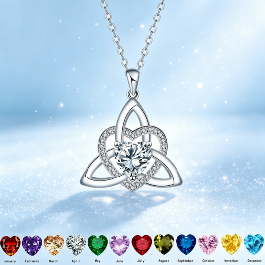 ✨ Collana con Ciondolo a Cuore e Nodo Celtico – Con Pietra Portafortuna del Mese di Nascita in Zircone Brillante 💎