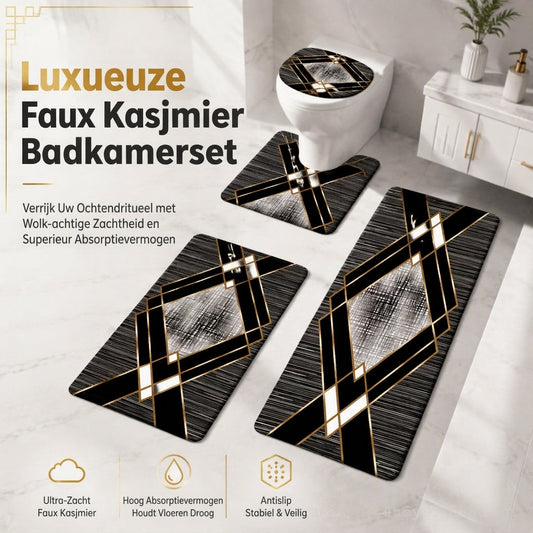 ⏳Offerta Speciale a Tempo Limitato⏰Set 4 Pezzi Tappetini Bagno in Falso Cachemire Super Assorbente | Tappetino Rettangolare, Tappeto WC a U, Copriwater e Runner Lungo 🧽