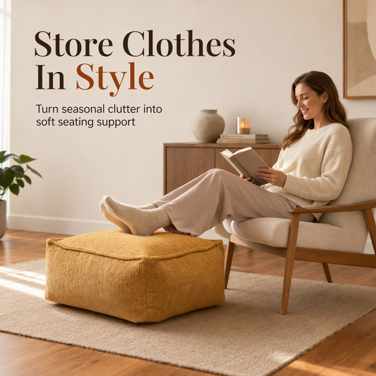 🛋️ Pouf Poggiapiedi Contenitore Salvaspazio ✨ | Fodera Riempibile con Vestiti e Coperte 🧺 | Supporto Robusto Fino a 100 kg con Zip Ampia 🛡️ | Lavabile 45×45×23 cm in 10 Colori 🎨