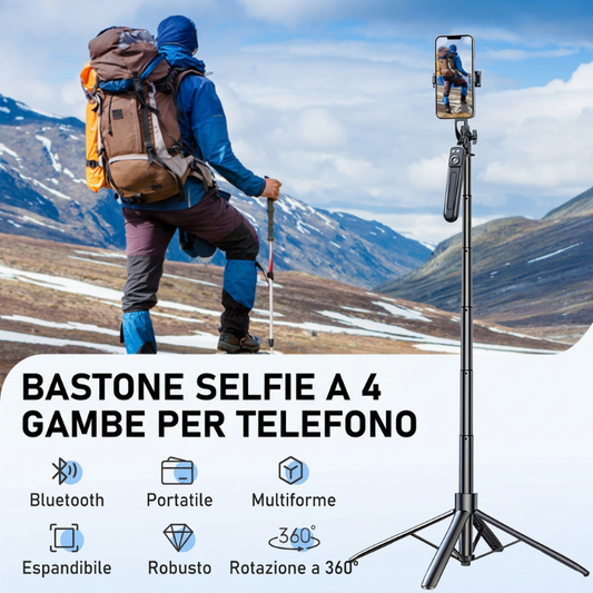 📸 SUBITO -50%! Treppetto per selfie a 4 gambe per telefono – Bastone per selfie estensibile tutto-in-uno e supporto a treppiede, rotazione a 360° con telecomando Bluetooth, supporto portatile per telefono da viaggio, vlogging e riprese all'aperto
