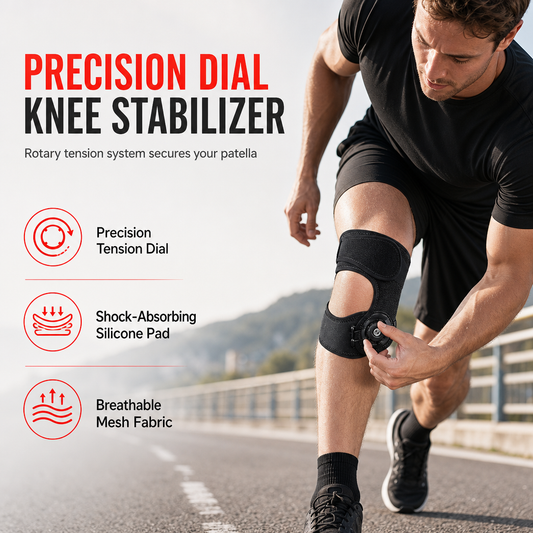 Fascia stabilizzatrice rotulea regolabile con manopola • Supporto ginocchio in silicone, sinistro/destro, S o M