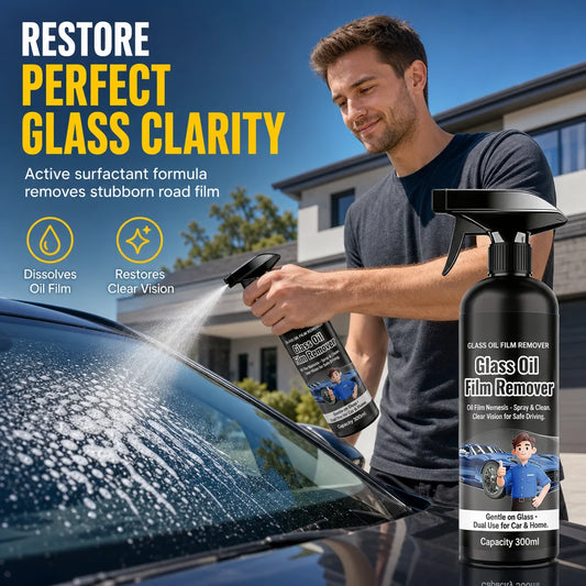 📢📢50% DI SCONTO!!⏰Spray rimuovi pellicola d'olio per vetri auto – Potente detergente per parabrezza contro sporco e residui di insetti per una guida sicura