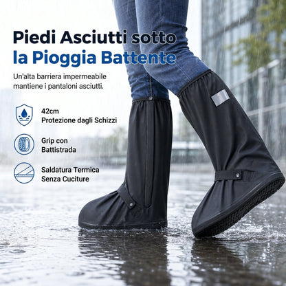 1+1 Gratis! Più compri,SPEDIZIONE GRATUITA！🌧️ Copristivali Impermeabili Alti da Pioggia 👢 Copriscarpe in PVC con Suola Antiscivolo 🛡️ Gambale 42cm e Strisce Riflettenti 🚶‍♂️ | per Moto, Bici e Pendolari 🚴 | Unisex 🥾