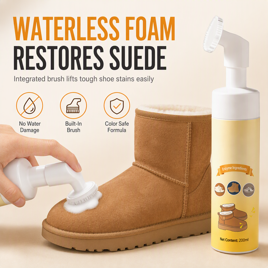🥳 OFFERTA SPECIALE -50%! 👟 Detergente a Secco per Camoscio e Nabuk – Schiuma Smacchiante Senza Risciacquo con Spazzola in Silicone 🛡️