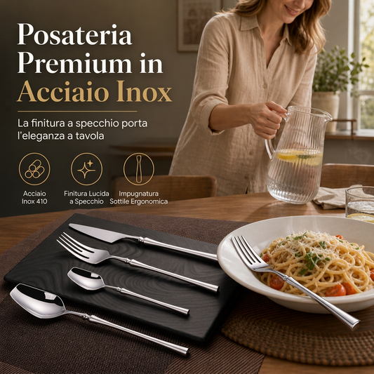 📢📢 SCONTO DEL 50%🥂 Set di posate in acciaio inossidabile 304 – Coltelli, forchette e cucchiai eleganti dal design sottile