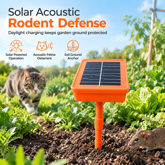 ☀️ Dissuasore Solare per Roditori da Giardino – Dispositivo Acustico con Verso del Gatto