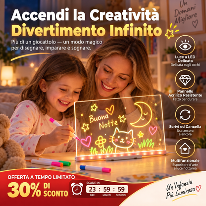 🎄 Offerta Speciale di Natale: Sconto del 50% | Tavoletta da Disegno Cancella con LED per Bambini – Notturno in Acrilico Riutilizzabile 🎨