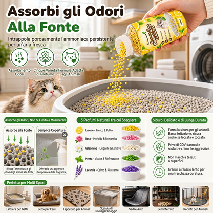 🐾 OFFERTA A TEMPO LIMITATO: -50%! ✨ Granuli Deodoranti per Lettiera per Gatti – A Base Vegetale, Multi-Profumo, Semplicemente da Spargere 🌿