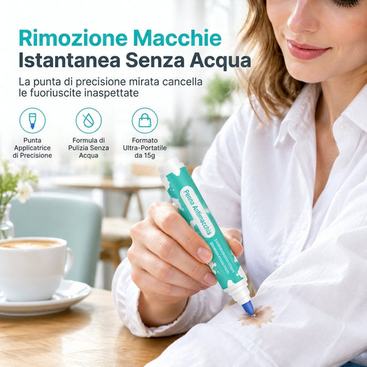 🖊️-50% SUBITO! Penna Rimuovi Macchie Portatile – Pulitore Immediato Senza Acqua per Macchie su Tessuti, Punta Precisa per Caffè, Alimenti e Bevande
