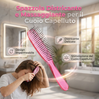 ✨ Spazzolatta districante e massaggiante – Districa istantaneamente i nodi con delicatezza, sui capelli asciutti o bagnati 💆‍♀️