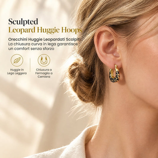 🎁 Nuovi arrivi 2026: Sconto del 50% 💥 Orecchini a cerchio Huggie a forma di U con stampa leopardata vintage da donna